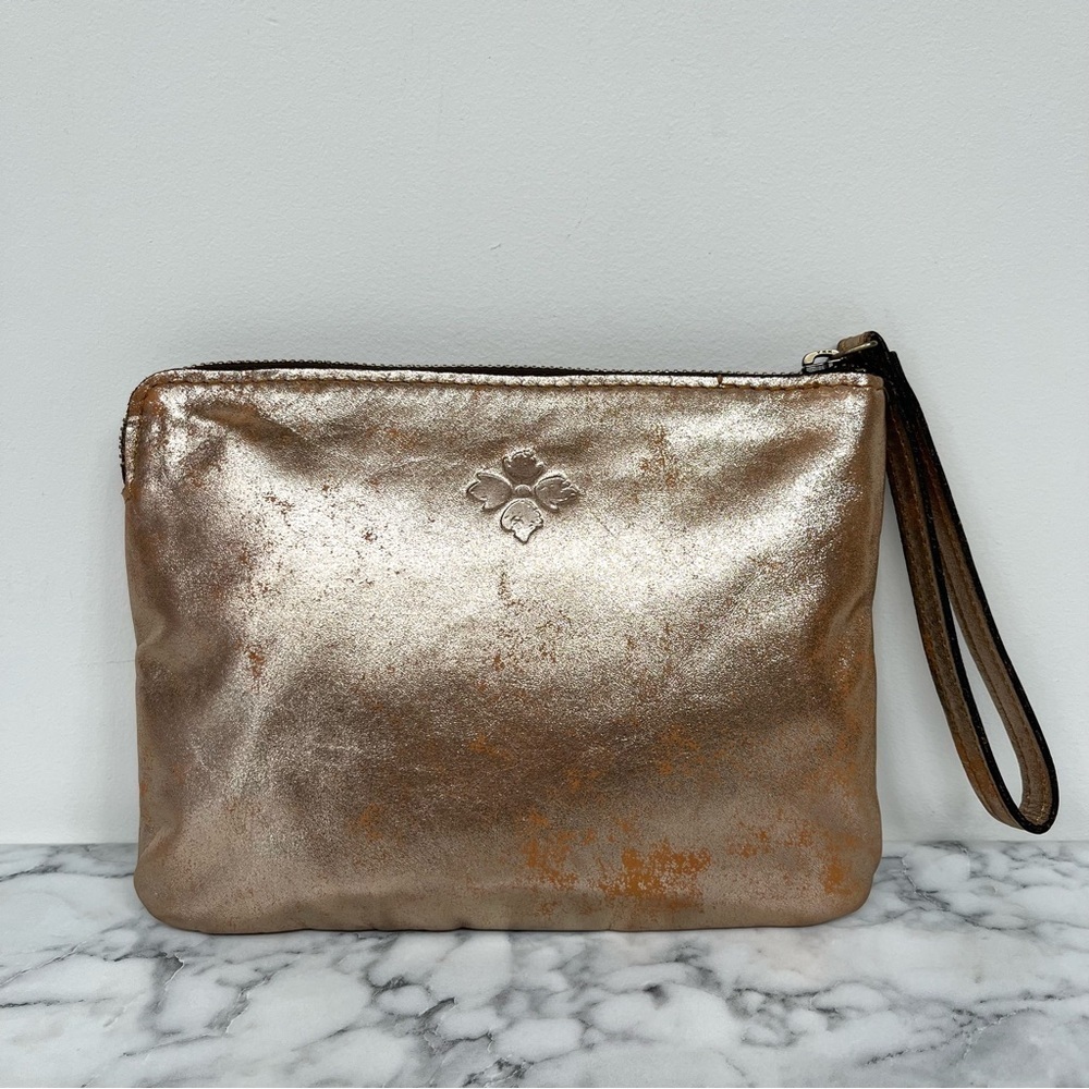 Patricia Nash Cassini Wristlet Metallic Gold Distressed Leather Stud Details